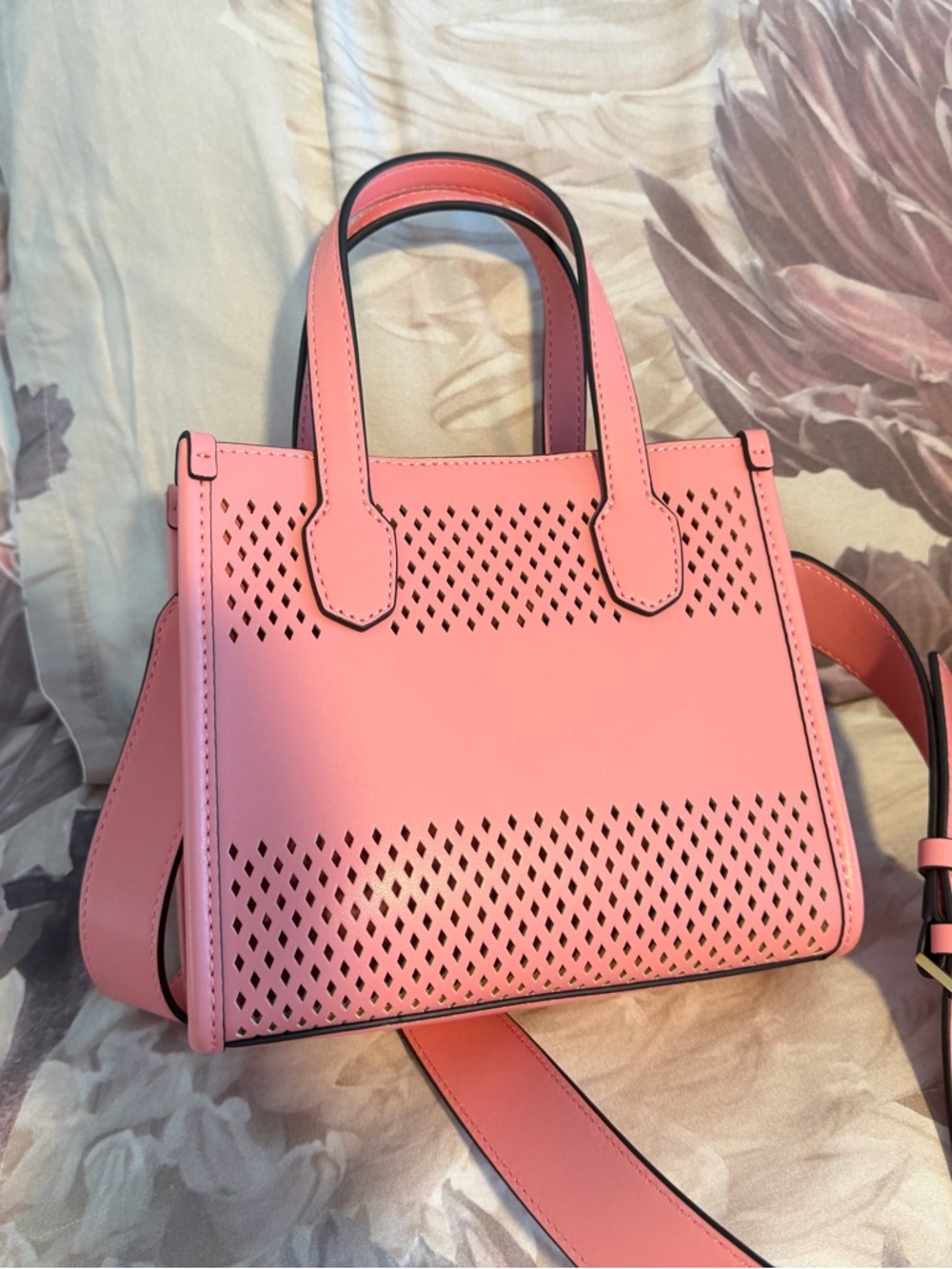 GUESS Pink Perforated Crossbody Mini Tote - Picture 4 of 4